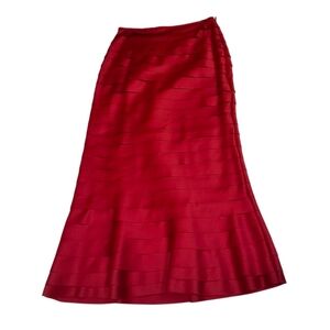 Veronique Young Red Ruffle Tiered Maxi Skirt Vintage Women Size 10